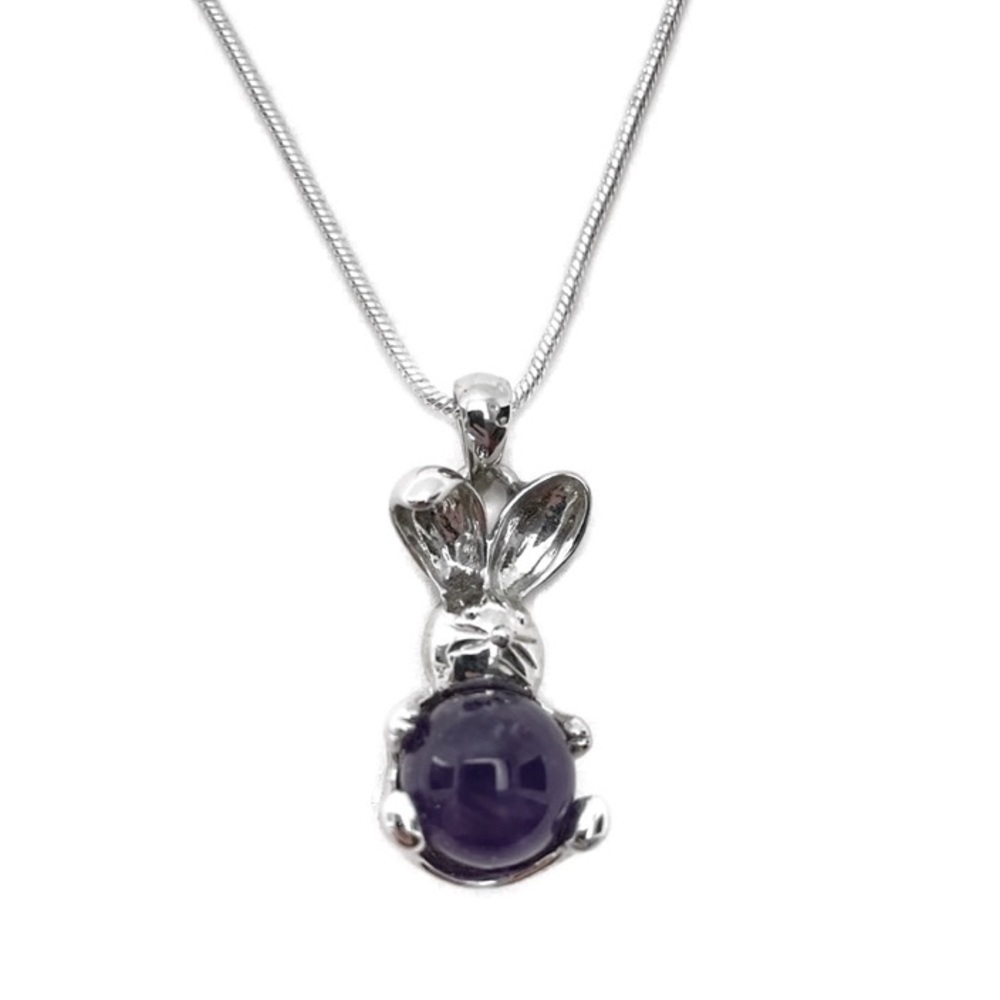 Amethyst Stone Belly Bunny Necklace 16”
